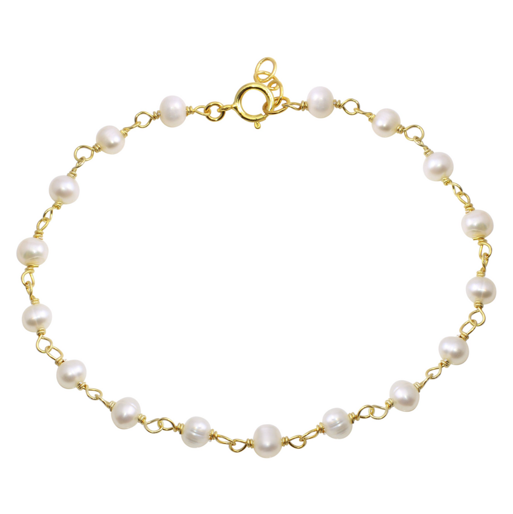 Pulsera perlas 4mm en plata 925 baño oro