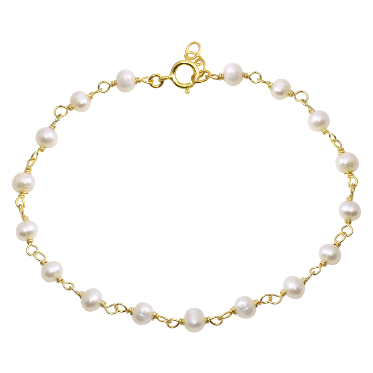 Pulsera perlas 4mm en plata 925 baño oro