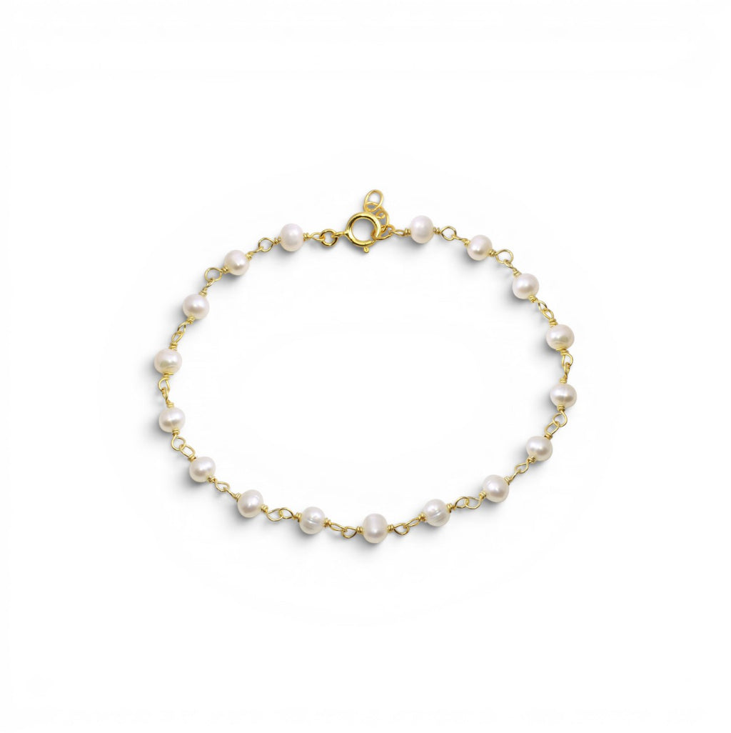 Pulsera perlas 4mm en plata 925 baño oro