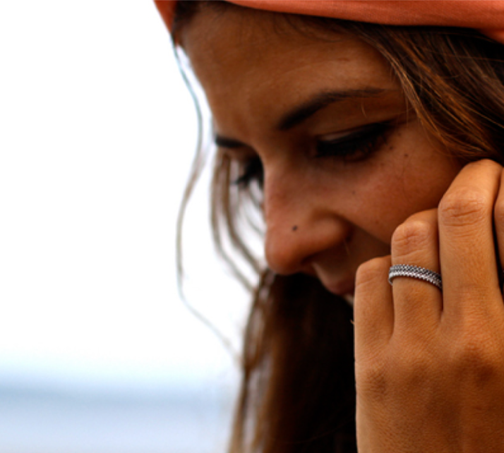 Anillo Cintillo Plata Bañada en rodio con diamantes corte brillante
