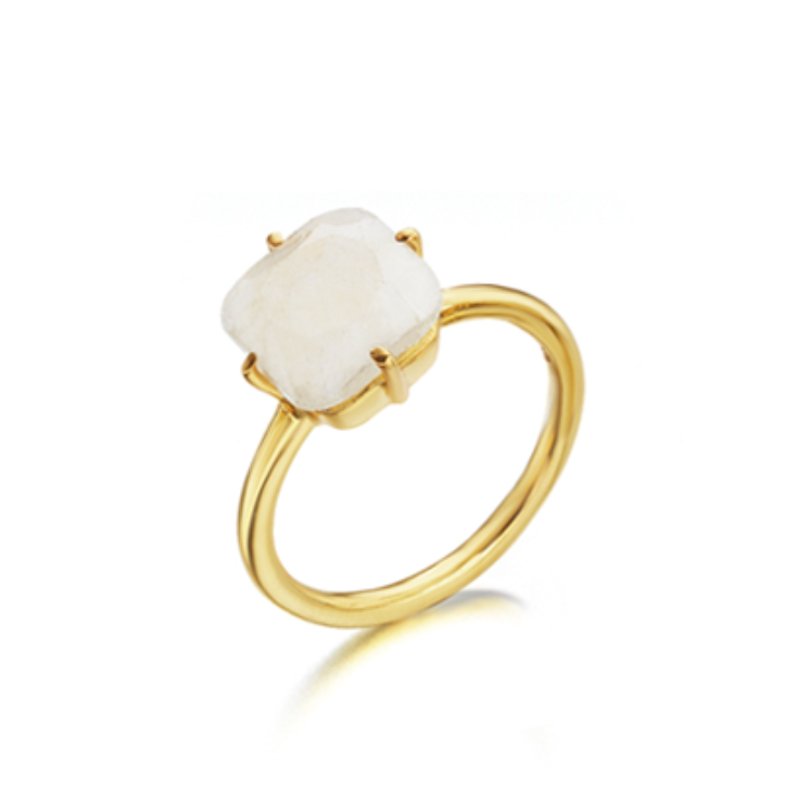 Anillo Solitario Plata Bañada en oro con piedra luna