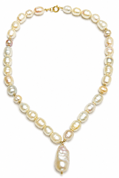 Collar Perlas naturales 10x7 mm y Perla barroca colgante 2,5 cm