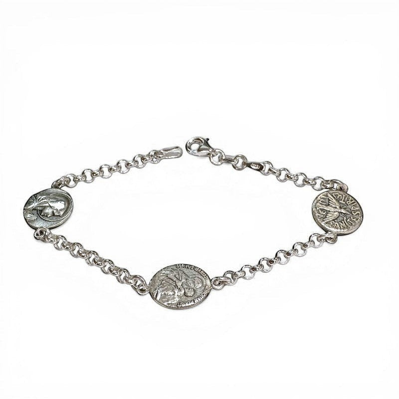 Pulsera Virgen Mariana y dos medallas de plata 925