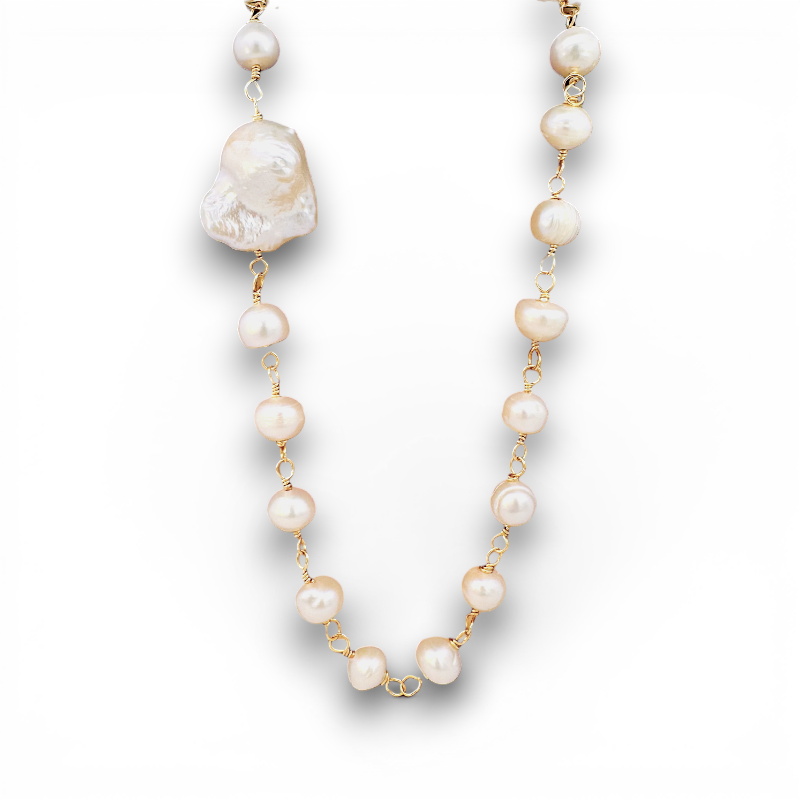 Collar alambrado perlas 7 mm redondas y barrocas 2 cm largo