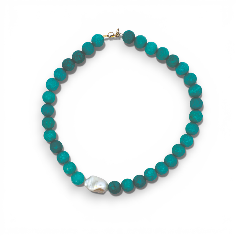 Collar Ágatas naturales 12 mm y perla barroca