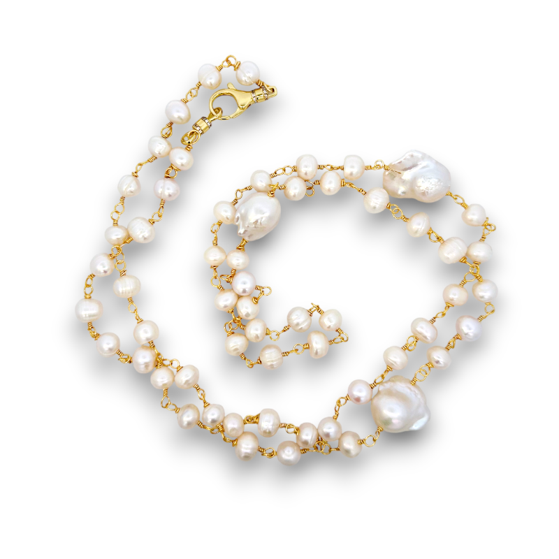 Collar alambrado perlas 7 mm redondas y barrocas 2 cm largo