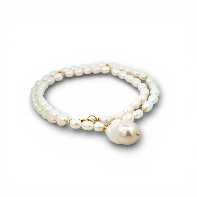 Collar Perlas naturales 7x5 mm y Perla barroca colgante 2 cm