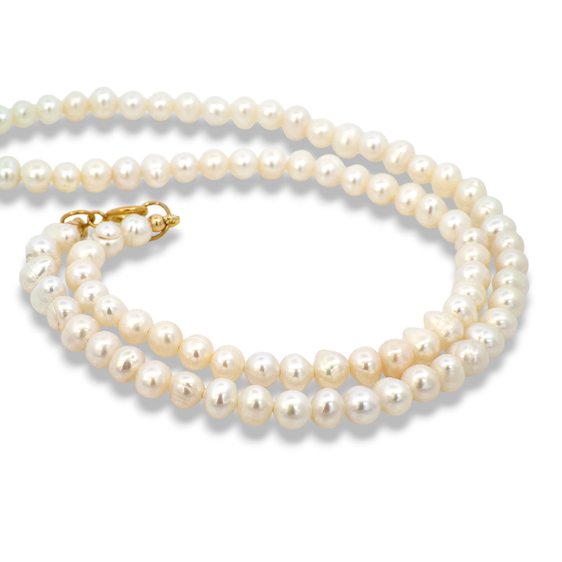 Collar Perlas naturales lisas 3x5 mm largo medio