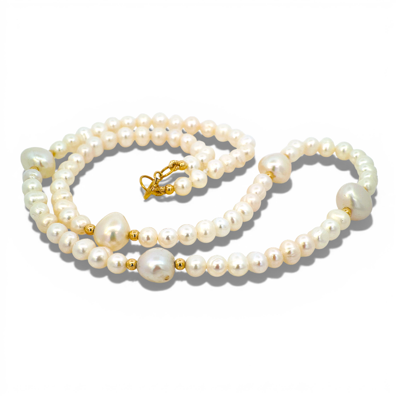 Collar Perlas naturales lisas con 5 perlas irregulares 10x8 mm