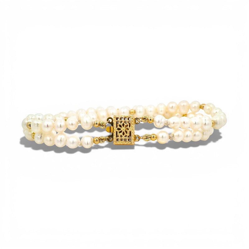 Pulsera Perlas naturales 4x5 mm doble con bolitas goldfilled y broche