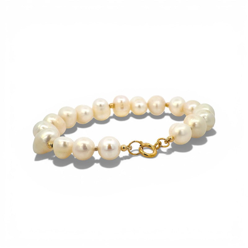 Pulsera Perlas naturales de 9 mm y bolitas goldfilled cada tres