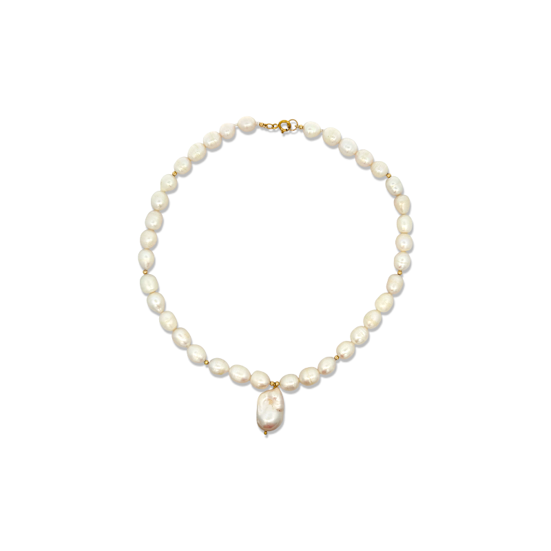 Collar Perlas naturales 10x7 mm y Perla barroca colgante 2,5 cm