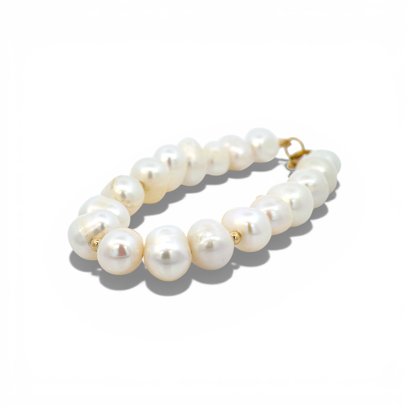 Pulsera Perlas naturales de 9 mm y bolitas goldfilled cada tres