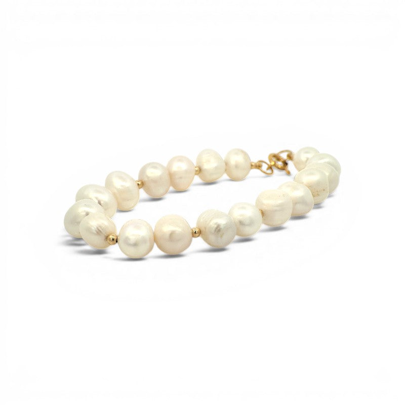 Pulsera Perlas naturales de 9 mm y bolitas goldfilled cada dos
