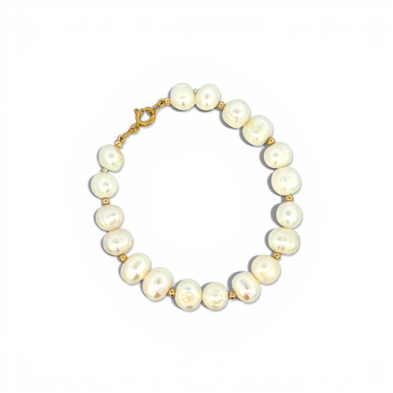 Pulsera Perlas naturales de 9 mm y bolitas goldfilled cada dos