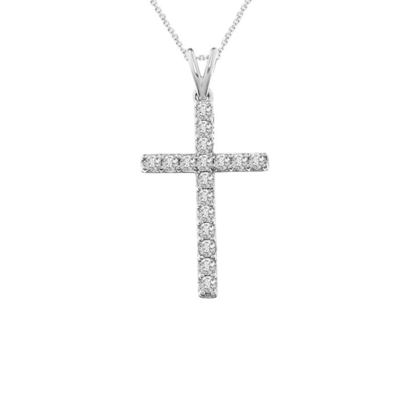 Cruz con diamantes lab con cadena de plata
