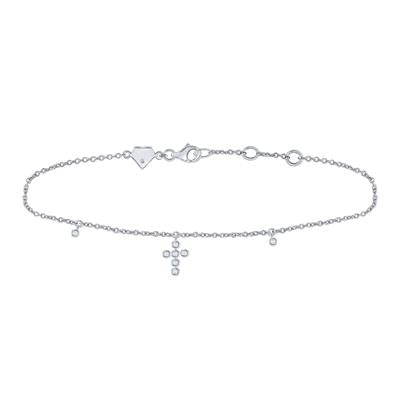 Pulsera eslabones con cruz de diamantes y diamantes colgantes en bisel 0,10 ct plata 925