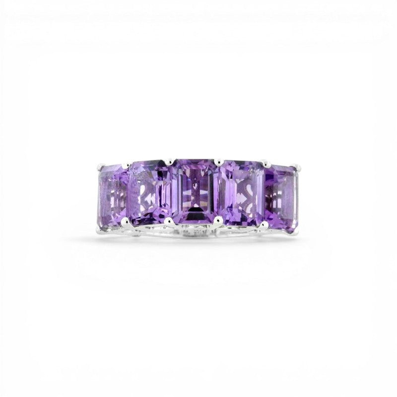 Anillo Quintillo Amatistas corte esmeralda Plata