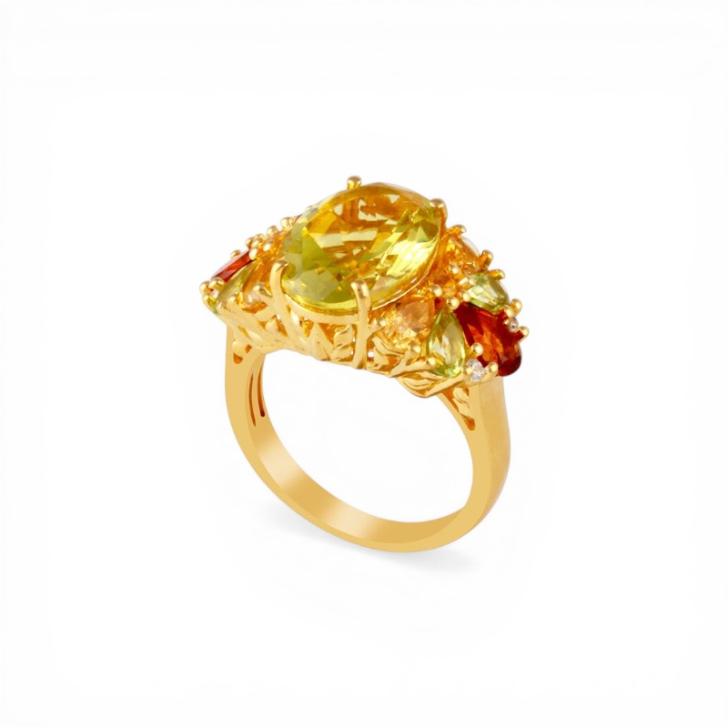 Anillo Cuarzo limón oval Cluster gemstone