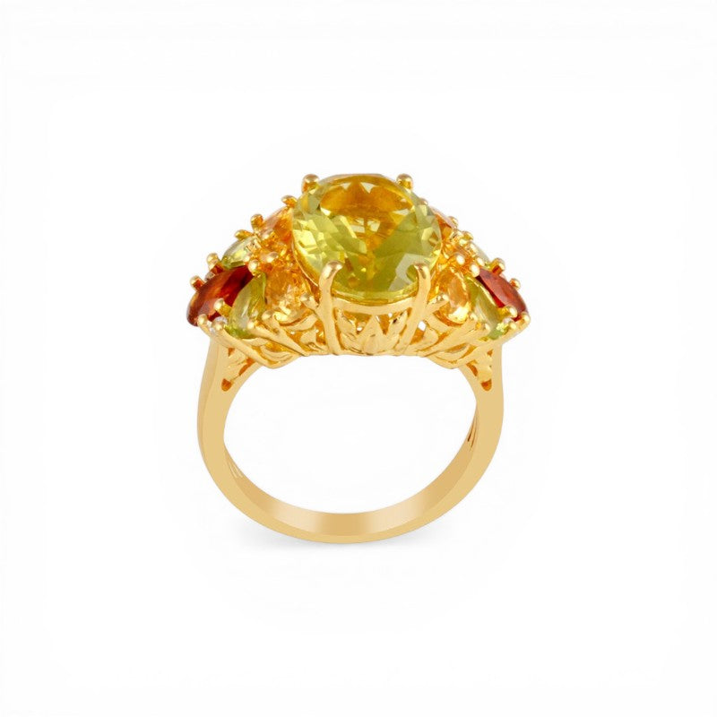 Anillo Cuarzo limón oval Cluster gemstone
