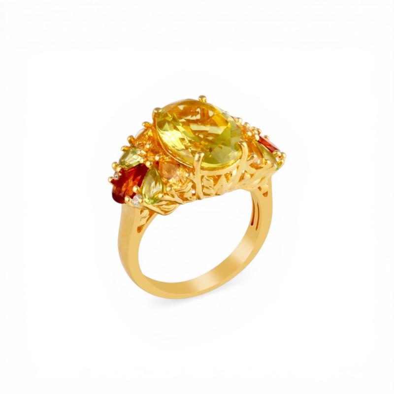 Anillo Cuarzo limón oval Cluster gemstone