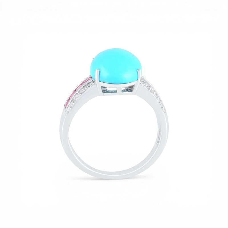 Anillo de Plata con Turquesa, Turmalina de 5,52 ct