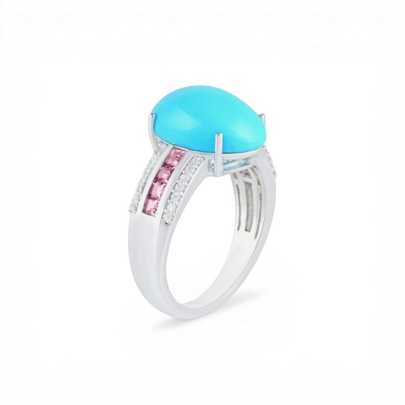 Anillo de Plata con Turquesa, Turmalina de 5,52 ct