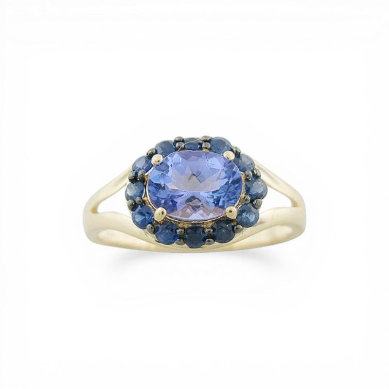 Anillo Tanzanita Oval Halo zafiro