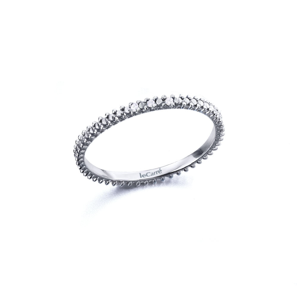 Anillo argolla con diamantes plata baño rodio