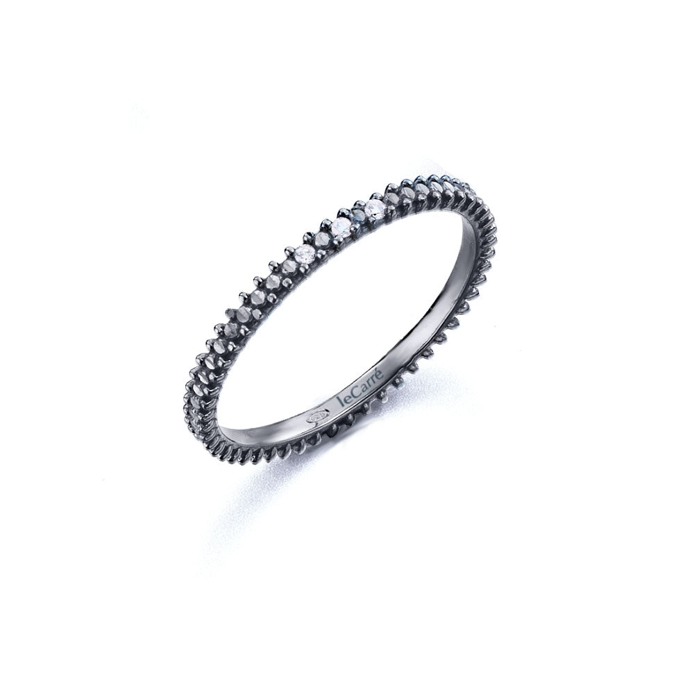 Anillo argolla con diamantes plata baño rutenio