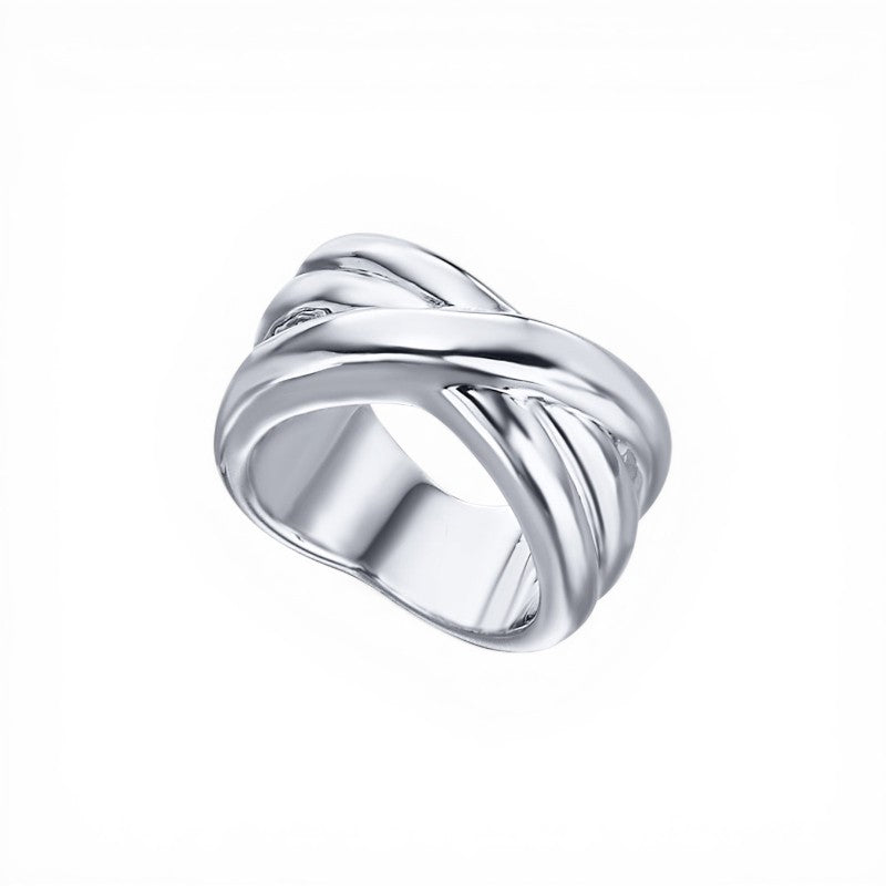 Anillo Cruzado Plateado Chunky