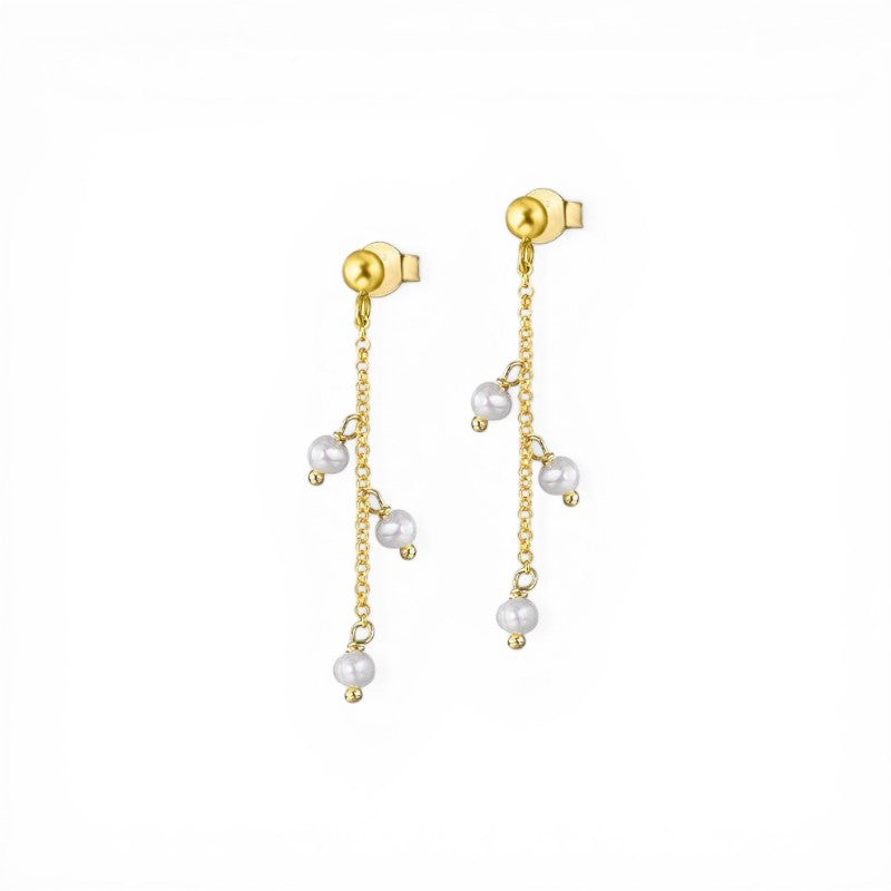 Aros colgantes cadena y perlas dorados