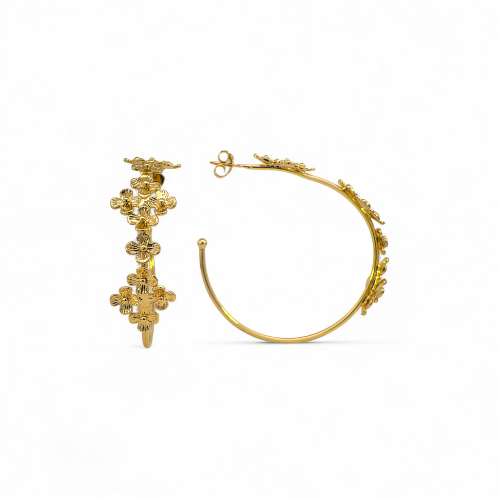 Aros flores argollas doradas grandes