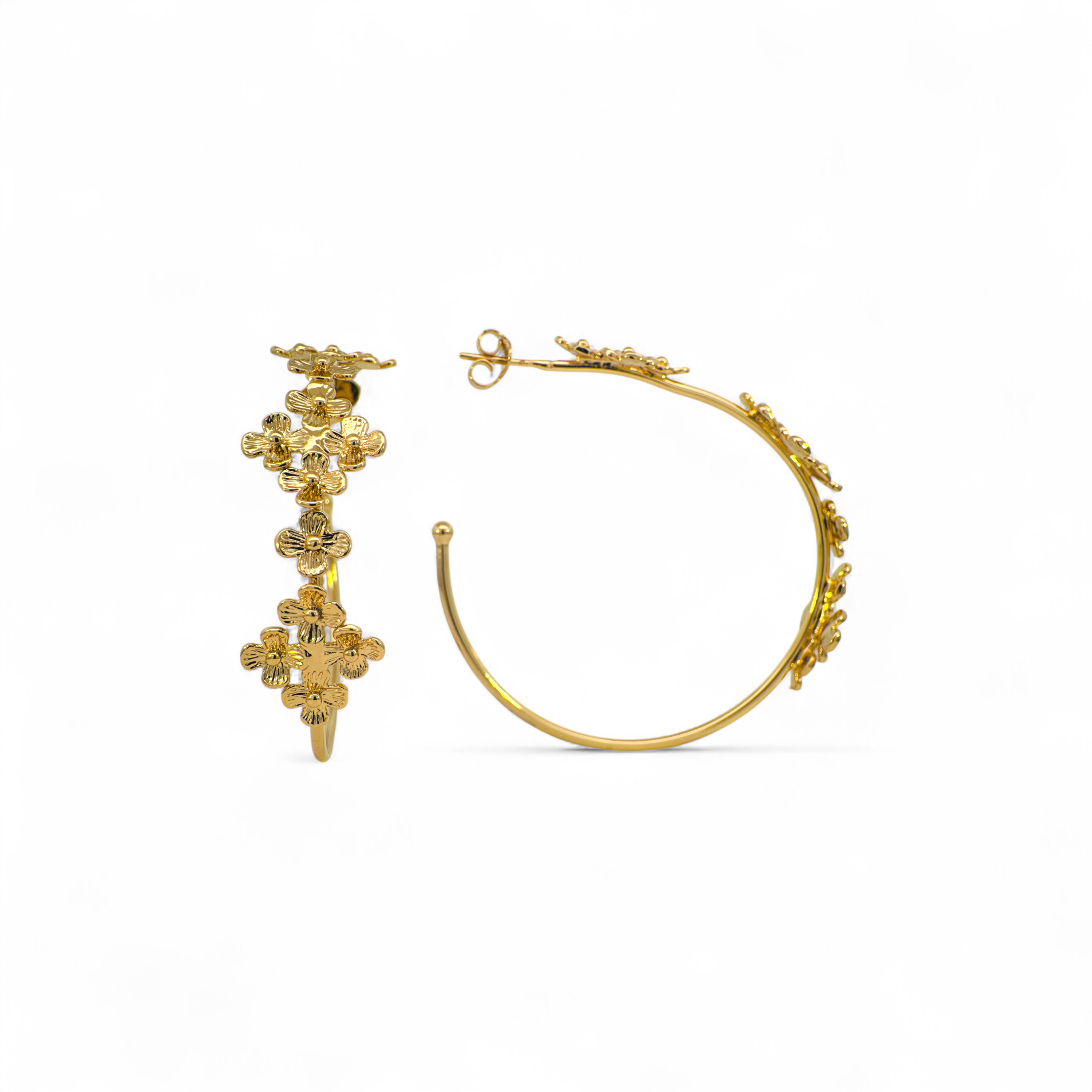 Aros flores argollas doradas grandes