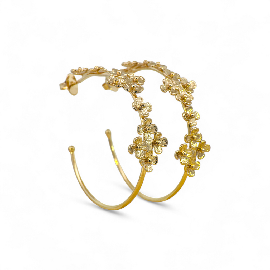 Aros flores argollas doradas grandes