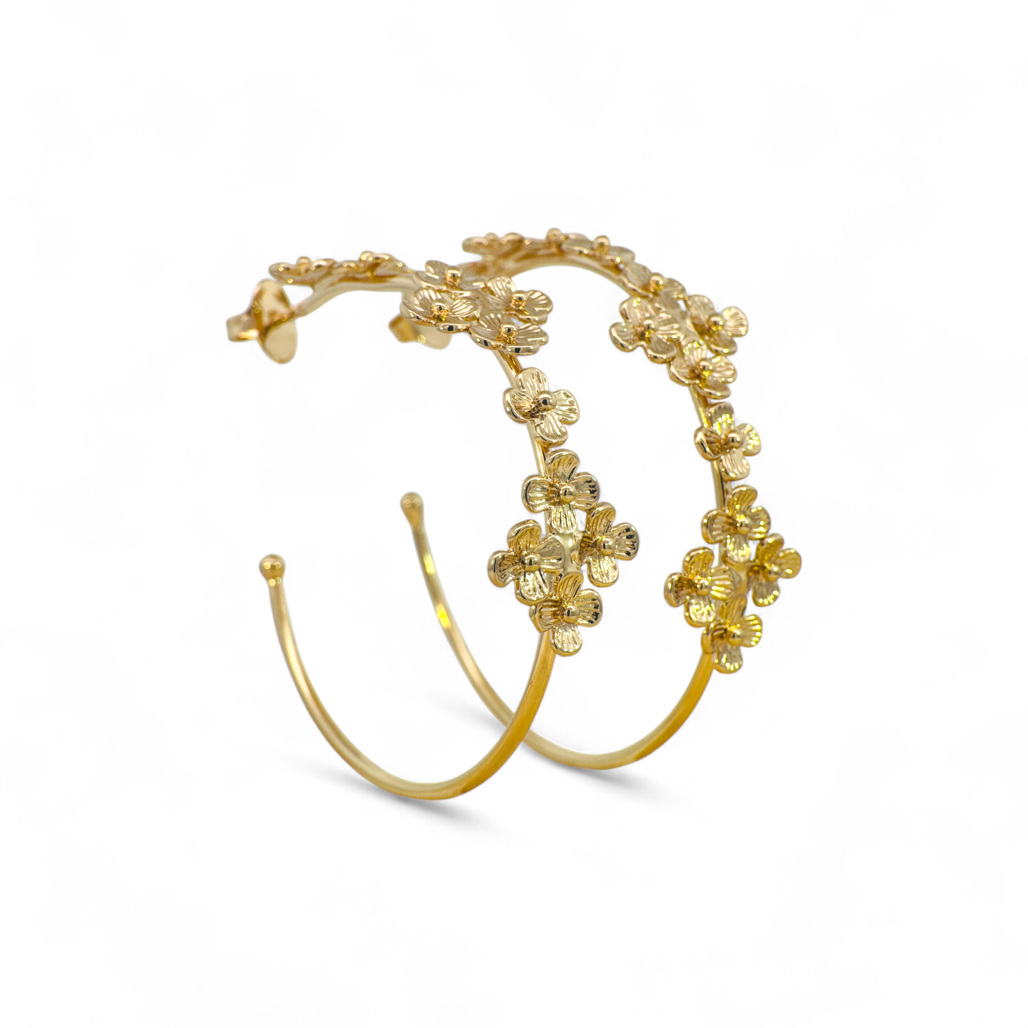 Aros flores argollas doradas grandes