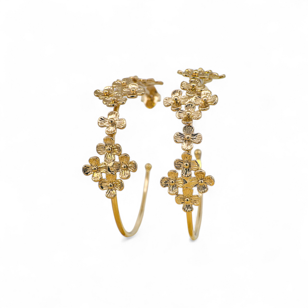 Aros flores argollas doradas grandes