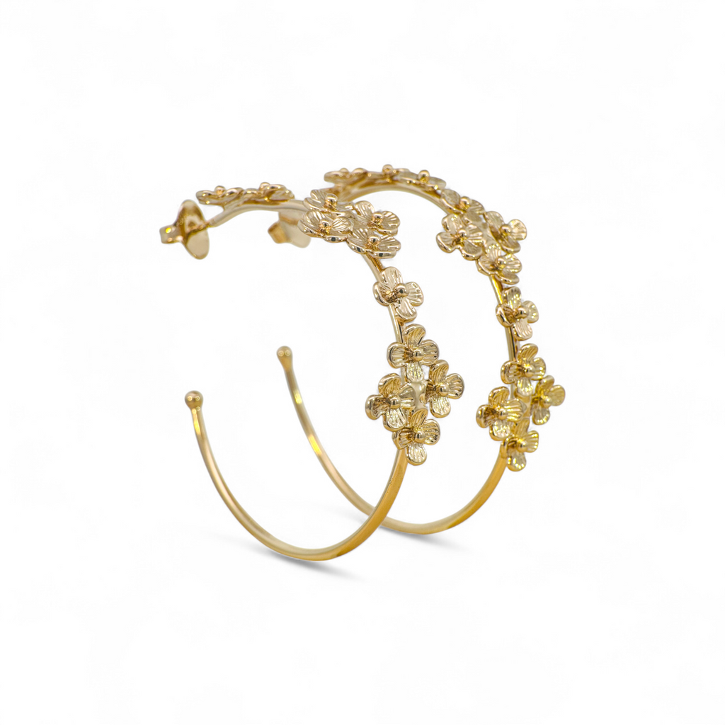 Aros flores argollas doradas grandes