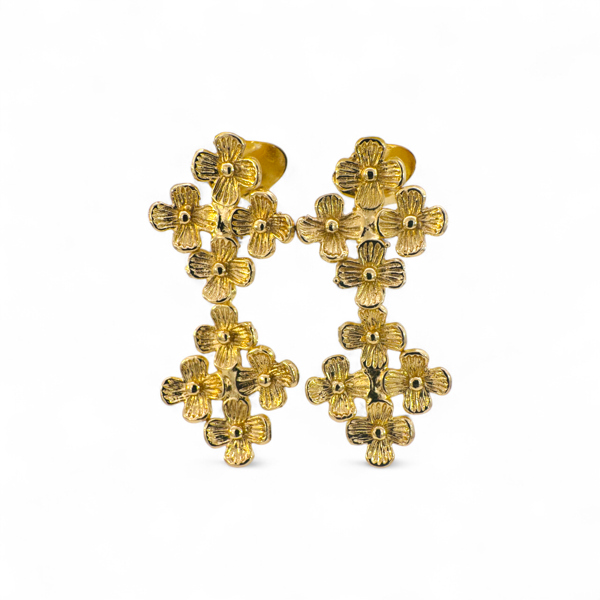 Aros flores gota movimiento dorados cortos