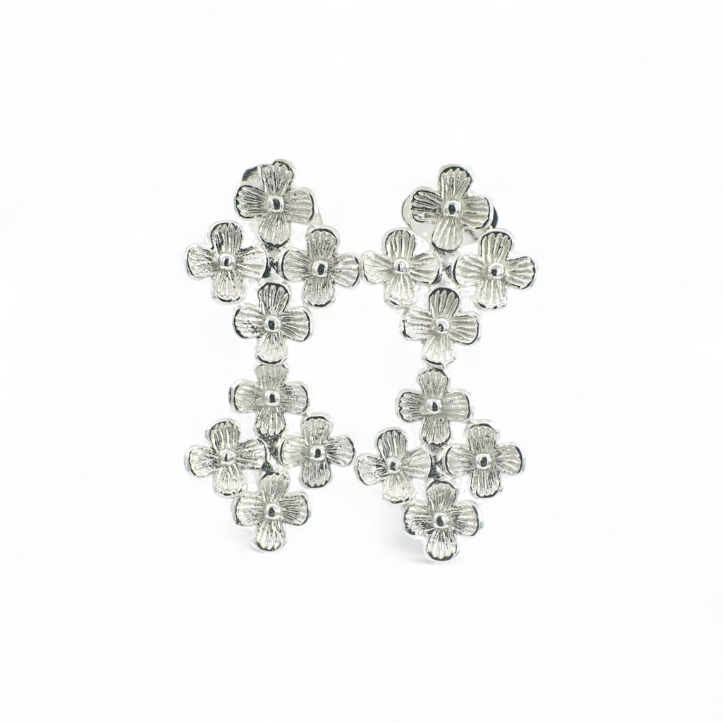 Aros flores gota movimiento plateados cortos