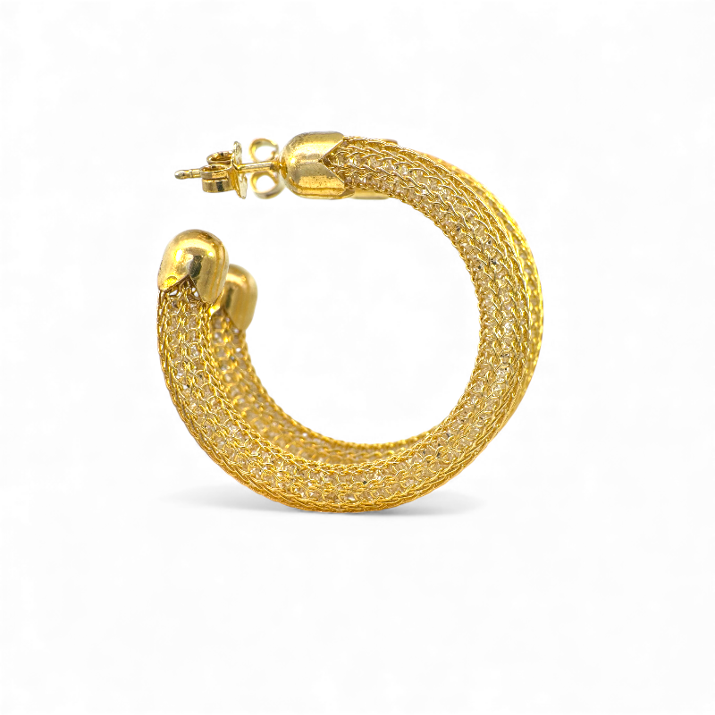 Aros argollas tejidas filigrana dorada 3,3 cm
