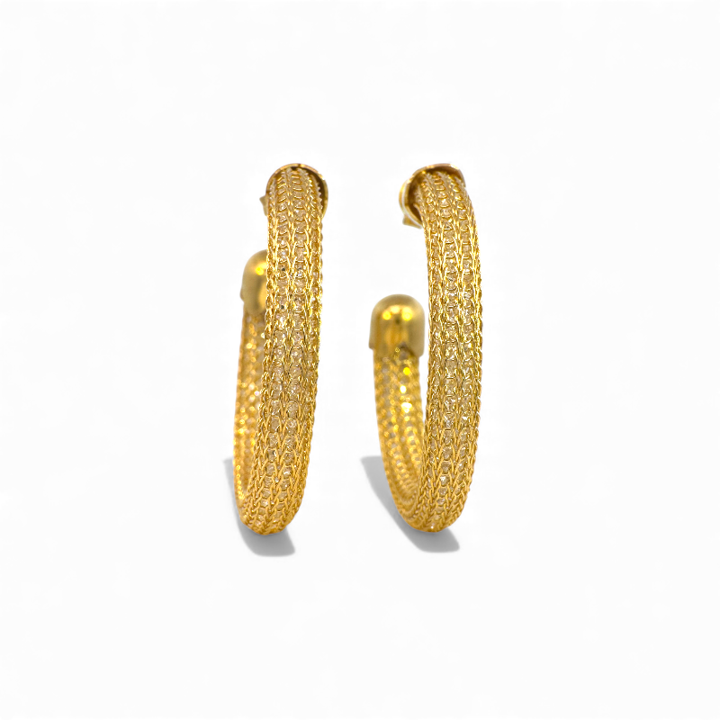 Aros argollas tejidas filigrana dorada 3,3 cm