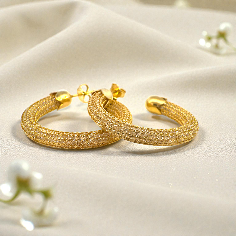 Aros argollas tejidas filigrana dorada 3,3 cm