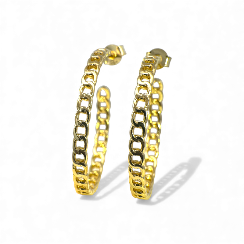Aros argollas cadena doradas con tope 2,8 cm