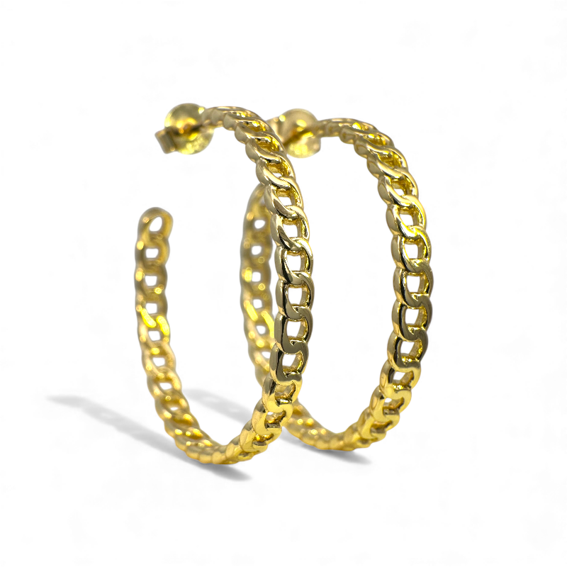 Aros argollas cadena doradas con tope 2,8 cm