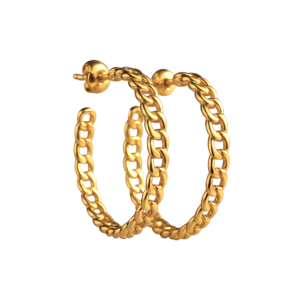 Aros argollas cadena doradas con tope 2,8 cm