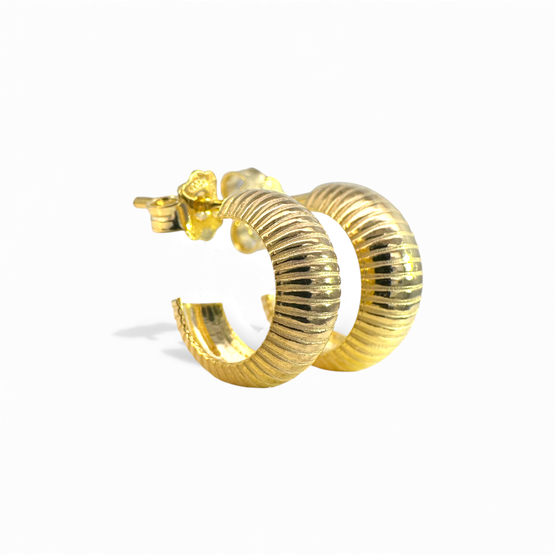 Aros argollas textura doradas con tope 1,5 cm
