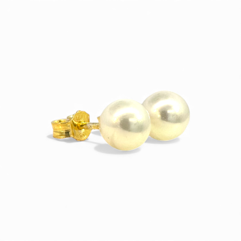 Aros perlas 6 mm plata bañada en oro con tope