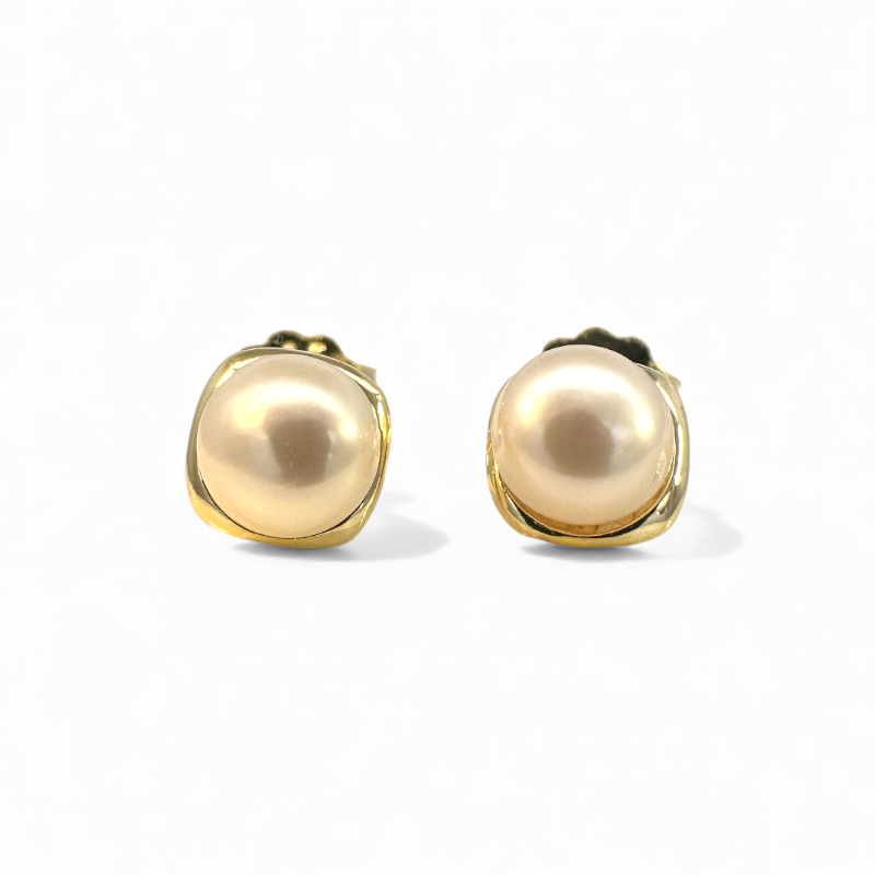 Aros perlas 6,5 mm en bisel dorado con tope