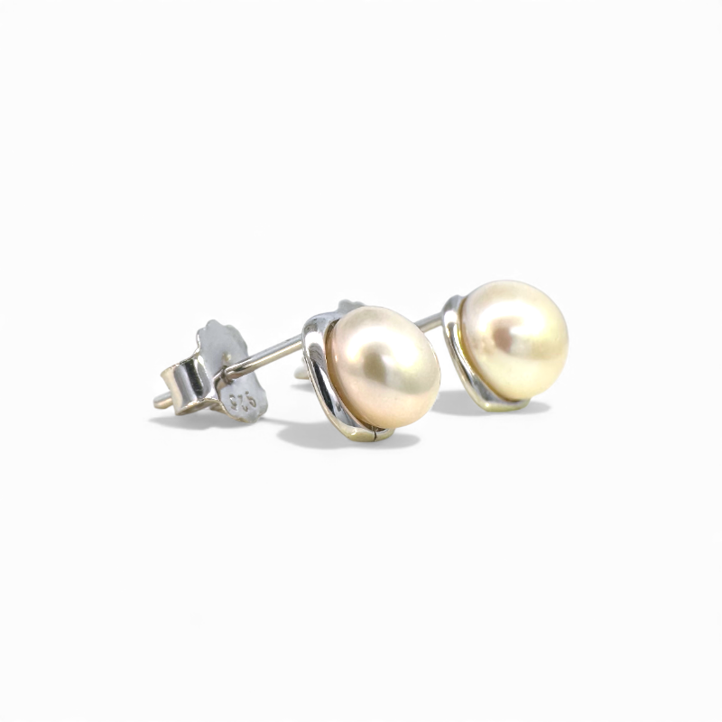 Aros perlas 6,5 mm en bisel plateado con tope